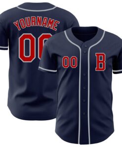 Custom Navy Red-Gray Authentic Baseball Jersey