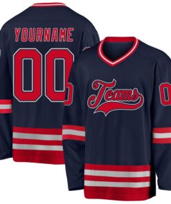 Custom Navy Red-Gray Hockey Jersey