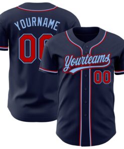 Custom Navy Red-Light Blue Authentic Baseball Jersey