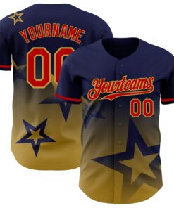 Custom Navy Red-Old Gold 3D Pattern Design Gradient Style Twinkle Star Authentic Baseball Jersey