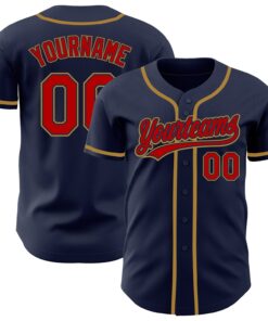 Custom Navy Red-Old Gold Authentic Baseball Jersey