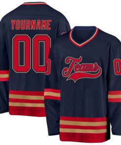 Custom Navy Red-Old Gold Hockey Jersey