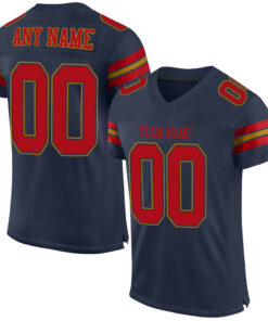 Custom Navy Red-Old Gold Mesh Authentic Football Jersey