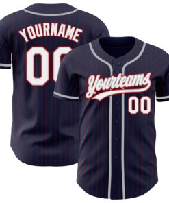 Custom Navy Red Pinstripe White-Gray Authentic Baseball Jersey