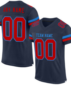 Custom Navy Red-Powder Blue Mesh Authentic Football Jersey