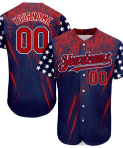Custom Navy Red-Royal 3D American Flag Authentic Baseball Jersey