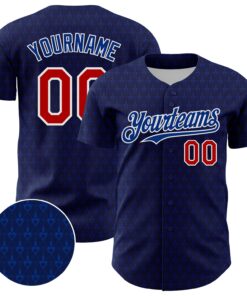 Custom Navy Red-Royal 3D Pattern Design Hearts Authentic Baseball Jersey