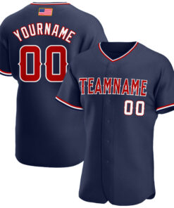 Custom Navy Red-White Authentic American Flag Fashion Baseball Jersey