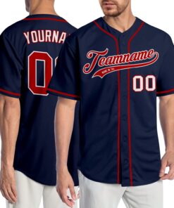 Custom Navy Red-White Authentic Baseball Jersey
