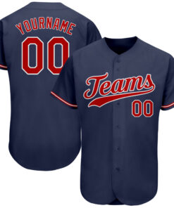 Custom Navy Red-White Authentic Baseball Jersey