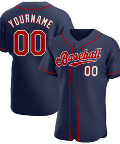 Custom Navy Red-White Authentic Baseball Jersey
