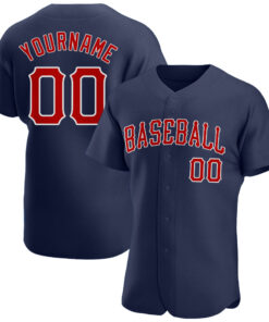 Custom Navy Red-White Authentic Baseball Jersey