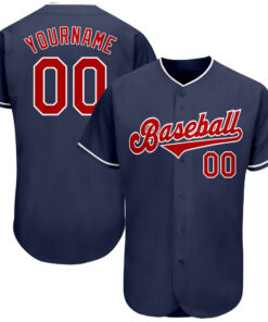 Custom Navy Red-White Authentic Baseball Jersey