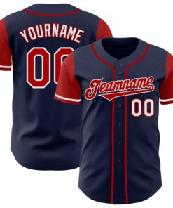 Custom Navy Red-White Authentic Two Tone Baseball Jersey