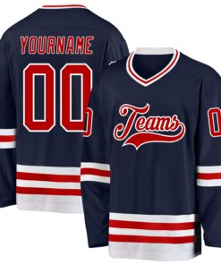 Custom Navy Red-White Hockey Jersey