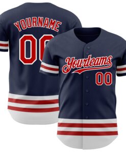 Custom Navy Red-White Line Authentic Baseball Jersey