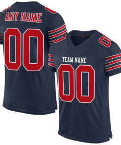 Custom Navy Red-White Mesh Authentic Football Jersey
