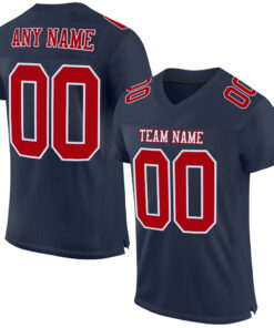 Custom Navy Red-White Mesh Authentic Football Jersey