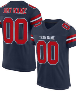 Custom Navy Red-White Mesh Authentic Football Jersey