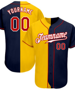 Custom Navy Red-Yellow Authentic Split Fashion Baseball Jersey