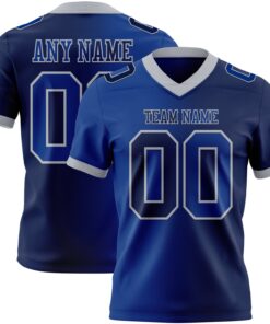 Custom Navy Royal-Gray Mesh Authentic Gradient Fashion Football Jersey