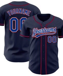 Custom Navy Royal-Red Authentic Baseball Jersey