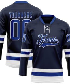 Custom Navy Royal-White Hockey Lace Neck Jersey