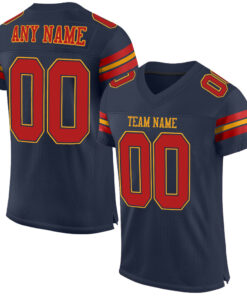 Custom Navy Scarlet-Gold Mesh Authentic Football Jersey