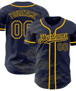 Custom Navy Steel Gray Splash Ink Gold Authentic Baseball Jersey