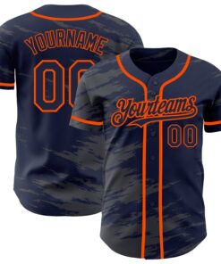 Custom Navy Steel Gray Splash Ink Orange Authentic Baseball Jersey