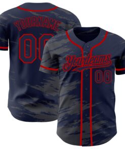 Custom Navy Steel Gray Splash Ink Red Authentic Baseball Jersey
