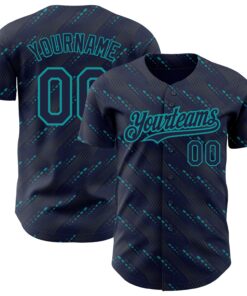 Custom Navy Teal 3D Pattern Design Slant Lines Authentic Baseball Jersey