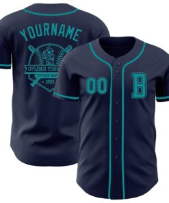Custom Navy Teal Authentic Baseball Jersey