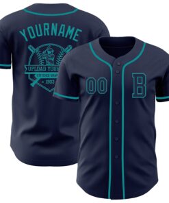 Custom Navy Teal Authentic Baseball Jersey
