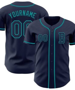 Custom Navy Teal Authentic Baseball Jersey