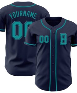 Custom Navy Teal Authentic Baseball Jersey