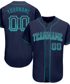 Custom Navy Teal-Gray Authentic Drift Fashion Baseball Jersey