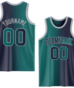 Custom Navy Teal-Gray Authentic Gradient Fashion Basketball Jersey