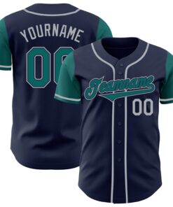 Custom Navy Teal-Gray Authentic Two Tone Baseball Jersey