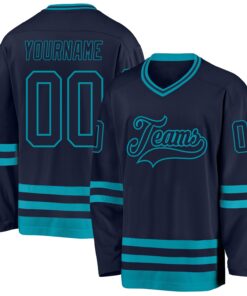 Custom Navy Teal Hockey Jersey