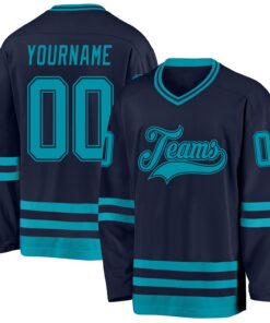 Custom Navy Teal Hockey Jersey