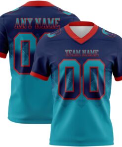 Custom Navy Teal-Red Mesh Authentic Gradient Square Shape Flag Football Jersey