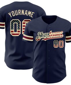Custom Navy Vintage USA Flag City Cream-Crimson Authentic Baseball Jersey