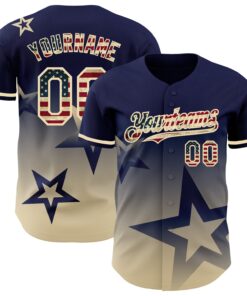 Custom Navy Vintage USA Flag-Cream 3D Pattern Design Gradient Style Twinkle Star Authentic Baseball Jersey