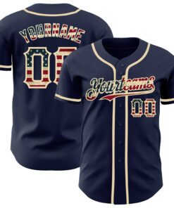 Custom Navy Vintage USA Flag-Cream Authentic Baseball Jersey
