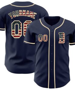Custom Navy Vintage USA Flag-Cream Authentic Baseball Jersey