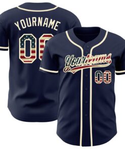 Custom Navy Vintage USA Flag-Cream Authentic Baseball Jersey
