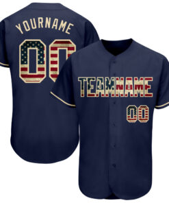 Custom Navy Vintage USA Flag-Cream Authentic Baseball Jersey