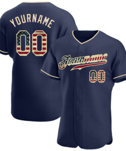 Custom Navy Vintage USA Flag-Cream Authentic Baseball Jersey