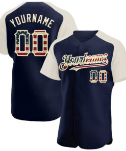 Custom Navy Vintage USA Flag-Cream Authentic Raglan Sleeves Baseball Jersey